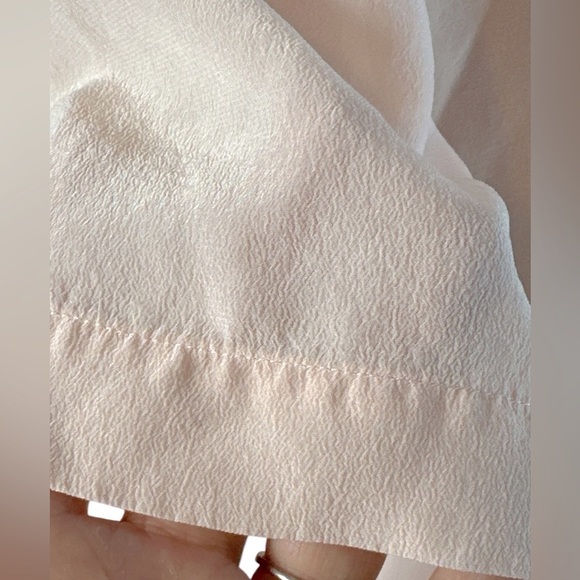 Pink 100% silk loose fit crepe de chine short sleeve blouse with neck detail - Picture 6 of 13